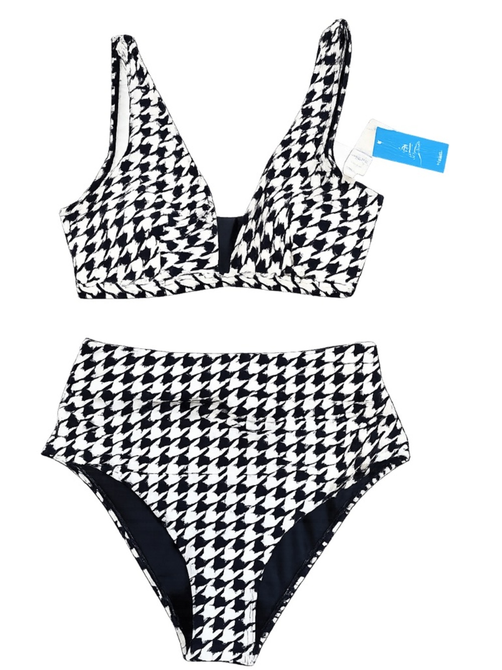 Cupshe Houndstooth High-Waist Bikini Set - Black & White